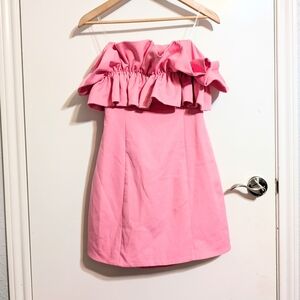 Vestique Pink Strapless Ruffle Mini Dress - Size Large - Barbiecore Party Dress